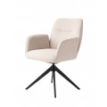 Designové čalouněné jídelní křeslo Jens s potahem z mikrovlákna ve slonovinové béžové barvě s otočnou podstavou z kovu v černé barvě se čtyřmi nohama