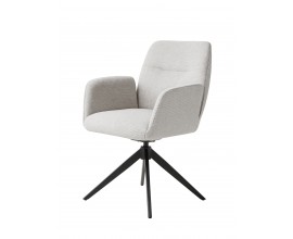 Industri&aacute;ln&iacute; designov&eacute; světl&eacute; &scaron;ed&eacute; otočn&eacute; j&iacute;deln&iacute; křeslo Jens s potahem z mikrovl&aacute;kna s žinylkovou povrchovou &uacute;pravou s jemn&yacute;m leskem a podstavou se čtyřmi nohama z kovu v čern&eacute; barvě