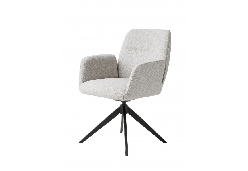 Industriální designové světlé šedé otočné jídelní křeslo Jens s potahem z mikrovlákna s žinylkovou povrchovou úpravou s jemným leskem a podstavou se čtyřmi nohama z kovu v černé barvě