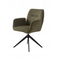 Moderní designová otočná jídelní židle Jens s čalouněním a potahem s hladkým tkaním a melírovaným efektem v olivové zelené barvě s opěrkami na ruce a podstavou z kovu v černé barvě se čtyřmi nohama