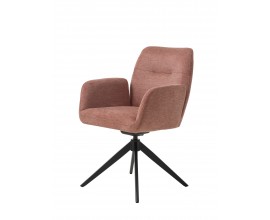 Modern&iacute; otočn&aacute; j&iacute;deln&iacute; židle Jens s opěrkami na ruce s mel&iacute;rovan&yacute;m růžov&yacute;m potahem a černou podstavou 88 cm