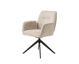 Modern&iacute; designov&aacute; otočn&aacute; j&iacute;deln&iacute; židle Jens s opěrkami na ruce s b&eacute;žov&yacute;m čalouněn&iacute;m v p&iacute;skov&eacute;m odst&iacute;nu a černou kovovou podstavou se čtyřmi nohama