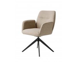 Designov&eacute; modern&iacute; otočn&eacute; j&iacute;deln&iacute; křeslo Jens s opěrkami na ruce a potahem z mikrovl&aacute;kna s žinylkovou povrchovou &uacute;pravou v odst&iacute;nu taupu v hnědo&scaron;ed&eacute; barvě s podstavou z kovu se čtyřmi nohama v čern&eacute; barvě