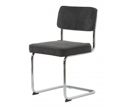 Moderní konzolová jídelní židle Bente s chromovou lesklou konstrukcí a tmavým šedým manšestrovým potahem 84 cm