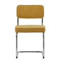 Retro žlut&aacute; konzolov&aacute; j&iacute;deln&iacute; židle Bente s man&scaron;estrov&yacute;m potahem a kovovou konstrukc&iacute; s leskl&yacute;m chromov&yacute;m povrchem 84 cm