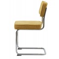Retro žlut&aacute; konzolov&aacute; j&iacute;deln&iacute; židle Bente s man&scaron;estrov&yacute;m potahem a kovovou konstrukc&iacute; s leskl&yacute;m chromov&yacute;m povrchem 84 cm