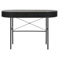 Luxusn&iacute; modern&iacute; ov&aacute;ln&yacute; psac&iacute; stůl Odense s lamelov&yacute;m čern&yacute;m dubov&yacute;m dekorem s posuvn&yacute;m otev&iacute;r&aacute;n&iacute;m s kovov&yacute;mi nohama 120 cm 