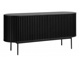 Luxusn&iacute; modern&iacute; ov&aacute;ln&yacute; př&iacute;born&iacute;k Odense se dvěma posuvn&yacute;mi dv&iacute;řky s lamelov&yacute;m designem v čern&eacute; barvě 160 cm