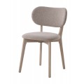 Moderní masivní béžová jídelní židle Bronco s konstrukcí z dubového dřeva se světlým běleným efektem s čalouněným sedákem a oválnou opěrkou se strukturovaným potahem v melírovaném provedení