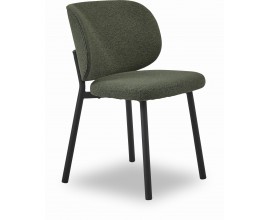 Modern&iacute; designov&aacute; j&iacute;deln&iacute; židle Foxy se zaoblenou z&aacute;d&iacute; s čalouněnou opěrkou a sedadlem s potahem z bukl&eacute; v zelen&eacute; barvě se &scaron;alvějov&yacute;m odst&iacute;nem a konstrukc&iacute; z kovu v čern&eacute; barvě