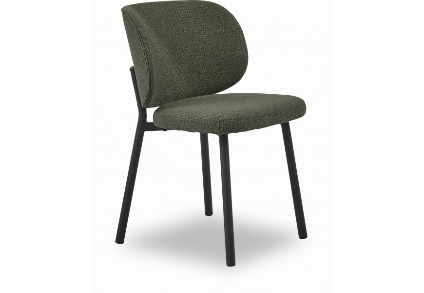 Moderní designová jídelní židle Foxy se zaoblenou zádí s čalouněnou opěrkou a sedadlem s potahem z buklé v zelené barvě se šalvějovým odstínem a konstrukcí z kovu v černé barvě