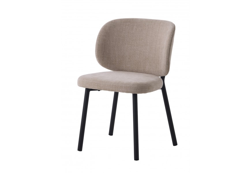 Moderní designová jídelní židle Foxy s potahem s jemným sametovým žinylkovým finišem s melírovaným efektem v pískové béžové barvě s kovovými nohama v černé barvě