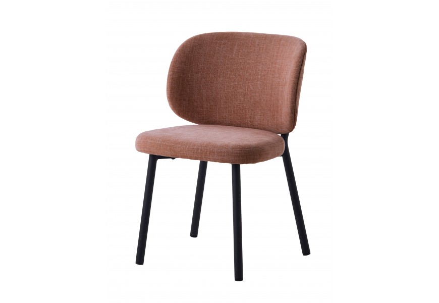 Moderní designová starorůžová jídelní židle Foxy s oválnou opěrkou a čalouněním s žinylkovým melírovaným potahem se čtyřmi nohama z kovu v černé barvě