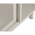 Modern&iacute; b&eacute;žově &scaron;ed&yacute; př&iacute;born&iacute;k Vejle v odst&iacute;nu greige z kovu se dvěma posuvn&yacute;mi perforovan&yacute;mi dv&iacute;řky a policemi 160 cm