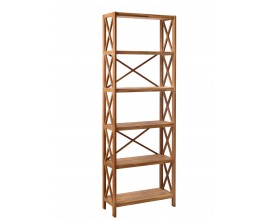 Venkovsk&yacute; masivn&iacute; reg&aacute;l Lixi s pěti policemi a kř&iacute;žov&yacute;mi v&yacute;ztuhami z dubov&eacute;ho dřeva v př&iacute;rodn&iacute; hněd&eacute; barvě 198 cm