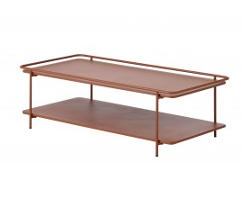 Modern&iacute; kovov&yacute; konferenčn&iacute; stolek Koge s obd&eacute;ln&iacute;kovou deskou a polic&iacute; v terakotov&eacute; hněd&eacute; barvě 110 cm