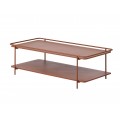 Industriální obdélníkový konferenční stolek Koge z kovu v terakotovém hnědém odstínu s vrchní deskou s vyvýšeným okrajem a otevřenou policí se čtyřmi štíhlýma nohama