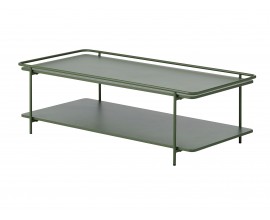 Modern&iacute; konferenčn&iacute; stolek Koge s obd&eacute;ln&iacute;kovou vrchn&iacute; deskou a polic&iacute; z kovu v olivov&eacute; zelen&eacute; barvě 110 cm