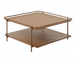 Modern&iacute; čtvercov&yacute; konferenčn&iacute; stolek Koge s polic&iacute; v terakotov&eacute;m hněd&eacute;m odst&iacute;nu z kovu 75 cm