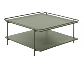 Modern&iacute; kovov&yacute; čtvercov&yacute; konferenčn&iacute; stolek Koge v olivov&eacute;m zelen&eacute;m proveden&iacute; s polic&iacute; 75 cm