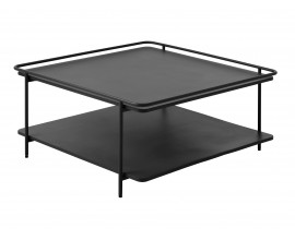 Industri&aacute;ln&iacute; čtvercov&yacute; konferenčn&iacute; stolek Koge s polic&iacute; a deskou s vyv&yacute;&scaron;en&yacute;m okrajem z kovu v čern&eacute; barvě 75 cm