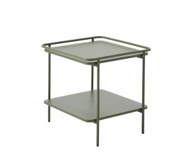 Modern&iacute; čtvercov&yacute; př&iacute;ručn&iacute; stolek Koge z kovu v olivov&eacute; zelen&eacute; barvě s polic&iacute; 45 cm