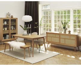 Retro skandin&aacute;vsk&aacute; j&iacute;deln&iacute; sestava Aarhus ve světl&eacute;m hněd&eacute;m dubov&eacute;m proveden&iacute; s ratanov&yacute;mi detaily