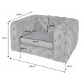Designov&eacute; chesterfield křeslo Modern Barock v tmavě &scaron;ed&eacute; barvě se sametov&yacute;m potahem a stř&iacute;brn&yacute;mi nožičkami z kovu 120 cm