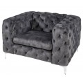 Moderní sametové obdélníkové křeslo s chesterfield prošíváním Modern Barock v tmavém šedém odstínu se sedadlem bez prošívání se stříbrnými kovovými nožičkami