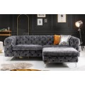 Luxusn&iacute; glamour taburetka Modern Barock s &scaron;ed&yacute;m sametov&yacute;m potahem s chesterfield pro&scaron;&iacute;v&aacute;n&iacute;m se stř&iacute;brn&yacute;mi nožičkami 92 cm 