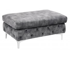 Luxusn&iacute; glamour taburetka Modern Barock s &scaron;ed&yacute;m sametov&yacute;m potahem s chesterfield pro&scaron;&iacute;v&aacute;n&iacute;m se stř&iacute;brn&yacute;mi nožičkami 92 cm 