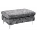 Designová barokní chesterfield taburetka s obdélníkovým sedátkem s prošíváním a knoflíky po obvodu v šedém sametovém potahu s kabriolovými stříbrnými nožičkami