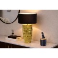 Modern&iacute; art-deco stoln&iacute; lampa Almina se zlat&yacute;m kovov&yacute;m podstavcem s klad&iacute;vkov&yacute;m efektem a čern&yacute;m textiln&iacute;m st&iacute;n&iacute;tkem 53 cm