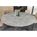 Modern&iacute; kulat&yacute; j&iacute;deln&iacute; stůl Valldemossa s deskou v dekoru &scaron;ed&eacute;ho kamene s čern&yacute;m zkř&iacute;žen&yacute;m kovov&yacute;m nohama 120 cm