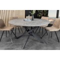 Modern&iacute; kulat&yacute; j&iacute;deln&iacute; stůl Valldemossa s deskou v dekoru &scaron;ed&eacute;ho kamene s čern&yacute;m zkř&iacute;žen&yacute;m kovov&yacute;m nohama 120 cm