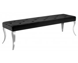 Luxusn&iacute; glamour lavice Modern Barock s čern&yacute;m sametov&yacute;m potahem s pro&scaron;&iacute;v&aacute;n&iacute;m a knofl&iacute;ky se stř&iacute;brn&yacute;mi kovov&yacute;mi nohami 170 cm 