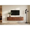 Designov&yacute; z&aacute;věsn&yacute; obd&eacute;ln&iacute;kov&yacute; tř&iacute;dveřov&yacute; TV stolek Cumbria z masivn&iacute;ho mangov&eacute;ho dřeva hněd&eacute; barvy s 3D dekorem 160 cm 