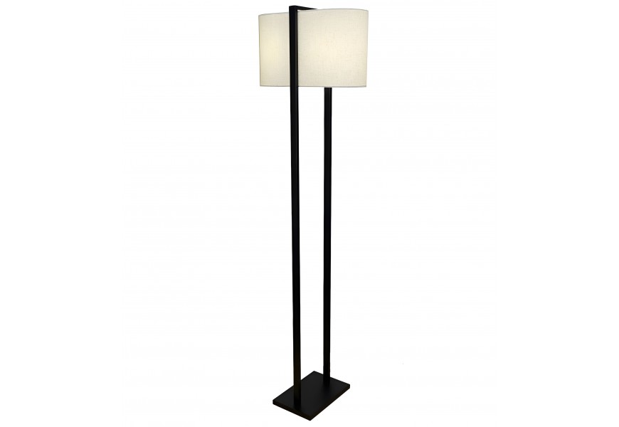 Industriální obdélníková stojací lampa Ambient s textilním oválným stínítkem béžové barvy s vysokou černou konstrukcí s nohou z kovu v černé barvě