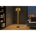 Modern&iacute; glamour stojac&iacute; lampa Ambient se zlat&yacute;m kovov&yacute;m r&aacute;mem s tmav&yacute;m textiln&iacute;m st&iacute;n&iacute;tkem a obd&eacute;ln&iacute;kovou podstavou 160 cm 