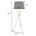 Modern&iacute; glamour stojac&iacute; lampa Mervik se zlatou trojitou konstrukc&iacute; s odkl&aacute;dac&iacute;m prostorem a tmav&yacute;m st&iacute;n&iacute;tkem 175 cm