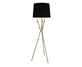 Modern&iacute; glamour stojac&iacute; lampa Mervik se zlatou trojitou konstrukc&iacute; s odkl&aacute;dac&iacute;m prostorem a tmav&yacute;m st&iacute;n&iacute;tkem 175 cm