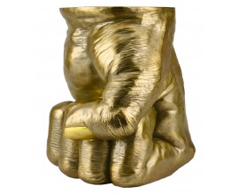 Stylov&yacute; art deco př&iacute;ručn&iacute; stolek Tierra Glam v metalick&eacute; zlat&eacute; barvě lidsk&eacute; sevřen&eacute; dlaně s nepravidelnou kulatou deskou