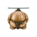 Designov&yacute; kulat&yacute; př&iacute;ručn&iacute; stolek Tierra Glam s podnož&iacute; v podobě sumo postavy se skleněnou průsvitnou deskou 32 cm 