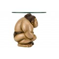 Designov&yacute; kulat&yacute; př&iacute;ručn&iacute; stolek Tierra Glam s podnož&iacute; v podobě sumo postavy se skleněnou průsvitnou deskou 32 cm 