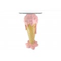 Stylový příruční stolek Gelato ve tvaru zmrzlinového kornoutu s tonoucí se starorůžovou zmrzlinou a skleněnou deskou z temperovaného skla