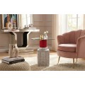 Glamour stř&iacute;brn&yacute; př&iacute;ručn&iacute; stolek Pop Atelier ve tvaru červen&eacute; rtěnky s dekorativn&iacute;mi kam&iacute;nky s kulatou deskou ze skla 60 cm