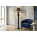 Designov&aacute; vintage čern&aacute; stojac&iacute; lampa Antica ve tvaru antick&eacute;ho sloupu s bustou Davida s kulat&yacute;m textiln&iacute;m st&iacute;n&iacute;tkem 120 cm