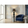 Designov&aacute; vintage čern&aacute; stoln&iacute; lampa Antica s nohou ve tvaru antick&eacute;ho sloupu s bustou Davida s textiln&iacute;m st&iacute;n&iacute;tkem 72 cm