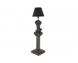 Designov&aacute; vintage čern&aacute; stoln&iacute; lampa Antica s nohou ve tvaru antick&eacute;ho sloupu s bustou Davida s textiln&iacute;m st&iacute;n&iacute;tkem 72 cm