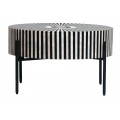 Designov&yacute; art deco kulat&yacute; konferenčn&iacute; stolek Celia s intarzi&iacute; se vzorem slunečn&iacute;ch paprsků v čern&eacute; a b&iacute;l&eacute; barvě 64 cm